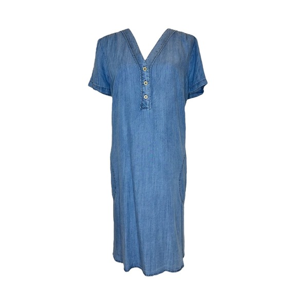 Carre Noir Women's Short V-Neck Denim Dress Size XXL Button Up Casual Soft NWT - Picture 2 of 4